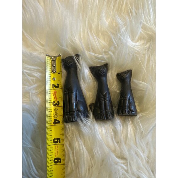 Vintage Black Clay Set of 3 Ceramic Cats Sitting Art Pottery Cat Lady Decor - Picture 7 of 8